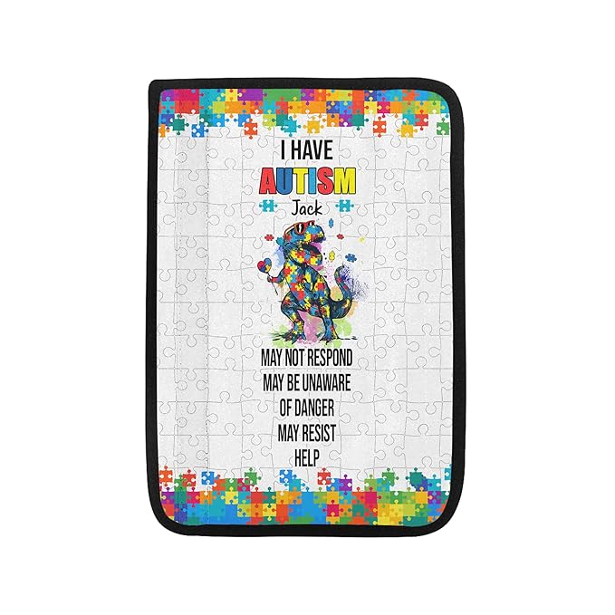 I Have Autism Dinosaur Personalized Name Autism Awareness Seat Belt Covers Special Need Autistic Car Seat Belt Covers for Kid Children Medical Alert 16