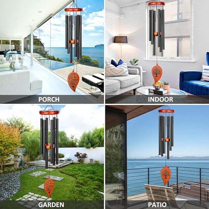 Sympathy Wind Chimes,32" Memorial Wind Chimes for Loss of Loved One, Sympathy Memorial Bereavement Gift,in Memory of Loved One Loss of Mother Father，Home Decor Garden Patio Outdoor-Black