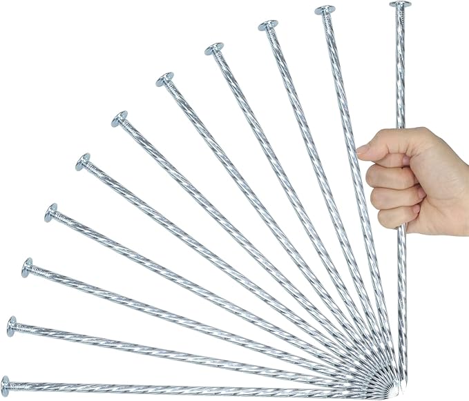 12 Inch Galvanized Landscape Stakes Metal Landscape Edging Anchoring Spikes, Landscape Anchoring Stake for Artificial Turf, Paver Edging, Weed Barrier, Tent, Camping, Carpentry (50)