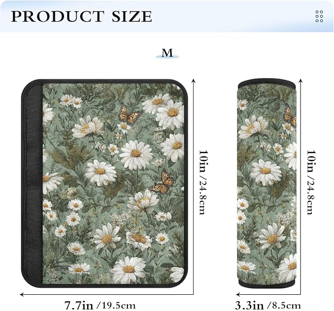 2 Pack Seatbelt Covers Seat Belt Cover Pad for Adults Boys Girls Car Seat Strap Covers Pads Cushion Universal Shoulder Strap Pad Protector for Backpack Camera Bag 6.5 Inch Summer Daisy Butterfly Green