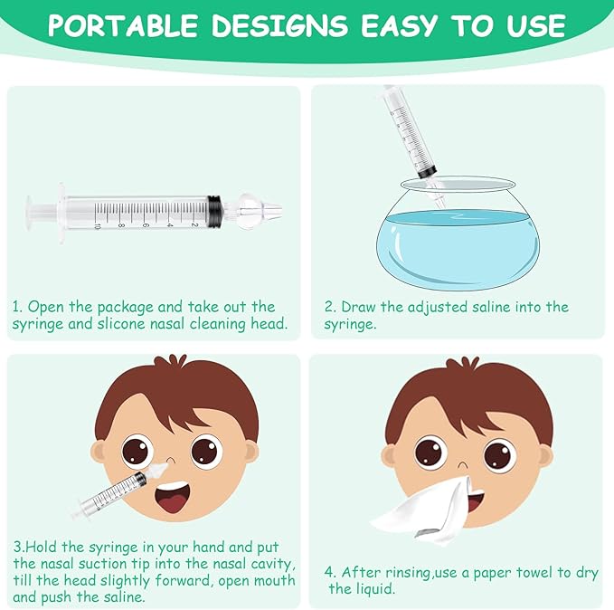 Aolso Baby Nasal Irrigator, 2PCS Nasal Syringe for Baby, Syringe Nasal Irrigator with Tweezers & Cleaning Brush, Baby Nasal Aspirator with Silicone Nasal Suction Tips Portable Baby Nasal Syringe
