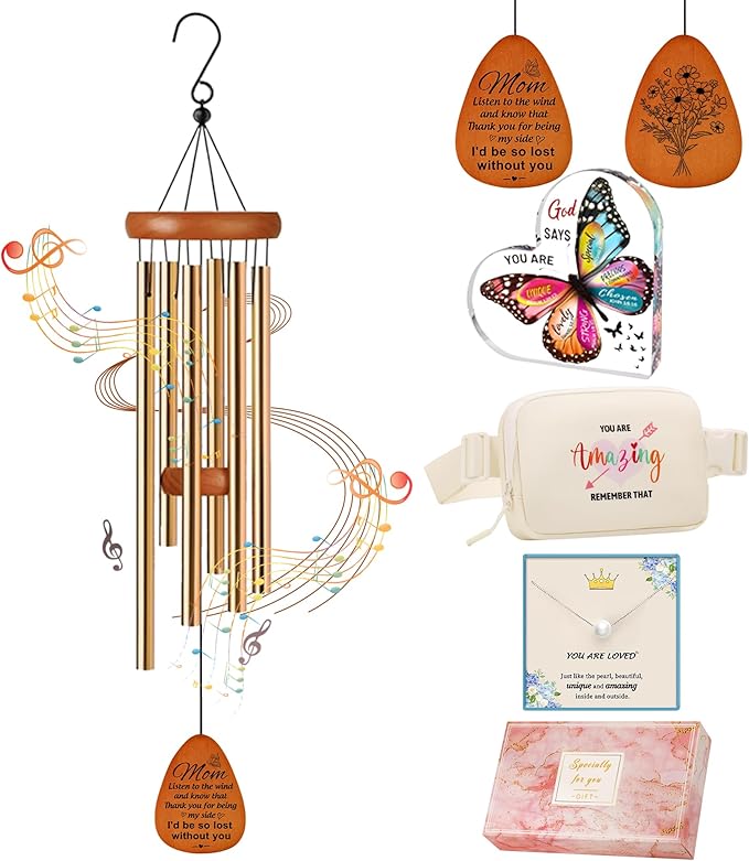 Gifts for Mom from Daughter, Gift Baskets for Women Best Mom Ever Wind Chimes Butterfly Inspirational Gifts Basket for Mum Easter