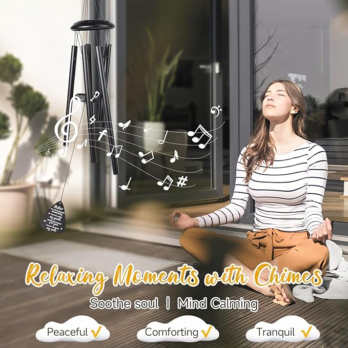 Memorial Gifts for Loss of Sister, 25''Memorial Wind Chimes of Sympathy Gifts for Loss of Sister,Condolence/Bereavement/Remembrance Gift,Windchimes in Memory,Funeral Decor for Garden Outside,Black