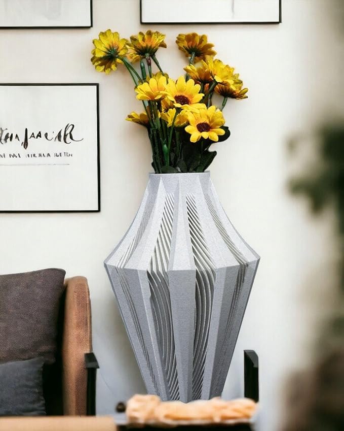 Aether Gray Vase – Modern Architectural Design | Eco-Friendly Home Decor (Primary color:Gold;)