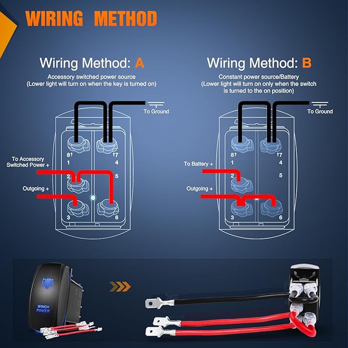 Nilight Winch Power Rocker Switch Led Light Bar 5 Pin Laser On Off SPST Switches 20A/12V 10A/24V Blue with Jumper Wires Set for Cars Trucks Boats ATVs UTVs RVs