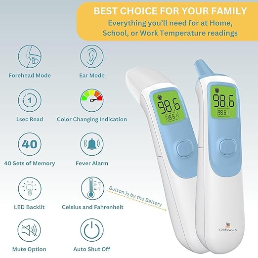 Ear and Forehead Baby Thermometer for Infants to Adults Termometro Digital Baby Stuff Instant Read Ear Thermometer for Kids or Touchless Forehead Thermometer