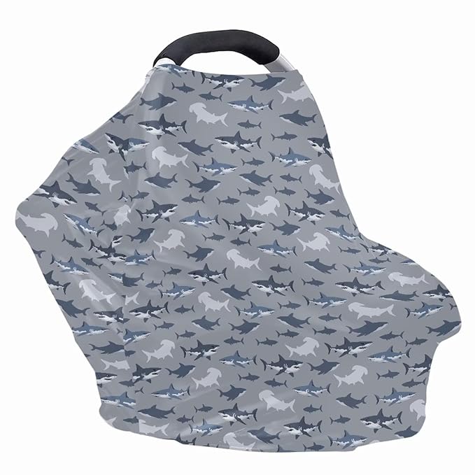 AFPANQZ Shark Stretchy Baby Car Seat Nursing Breastfeeding Cover Kit Super Breathable Multiuse Infant Carseat Canopy Stroller Cover Scarf for All Seasons Girl Boy Baby