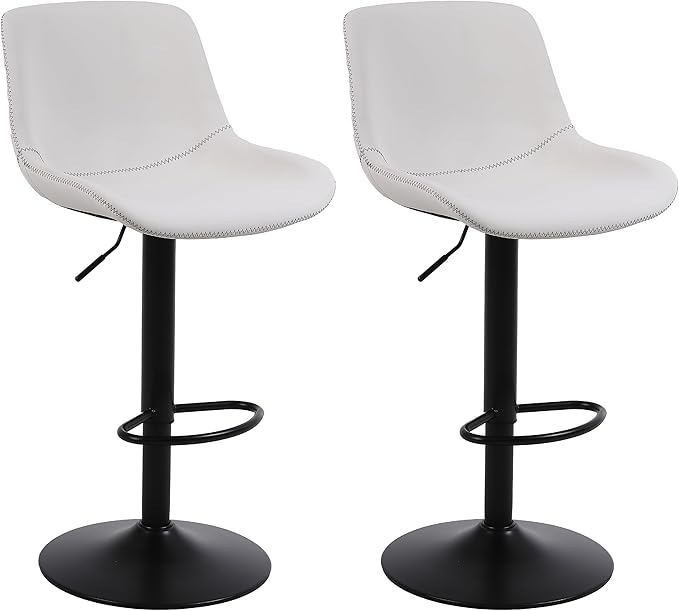 Bar Stools, Swivel Counter Height Barstools with Back, Adjustable Modern Bar Chairs, Tall Armless PU Leather Kitchen Island Stool (White, Set of 2)