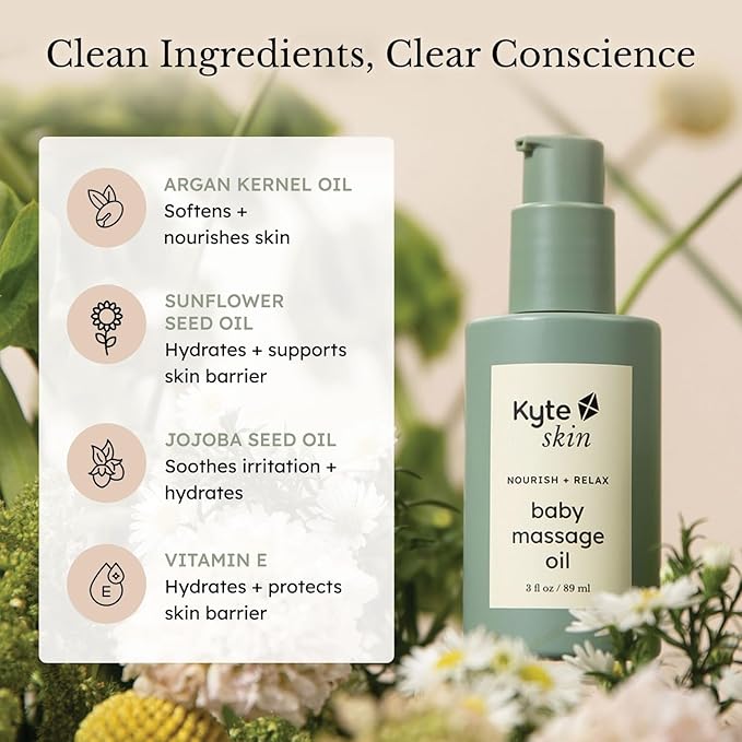 KYTE BABY - Kyte Skin Baby Massage Oil, 100% Botanical Blend, Nourishing, Calming, Promotes Sleep and Digestion, Free from Mineral Oil, Synthetic Fragrance, Silicone, and Parabens