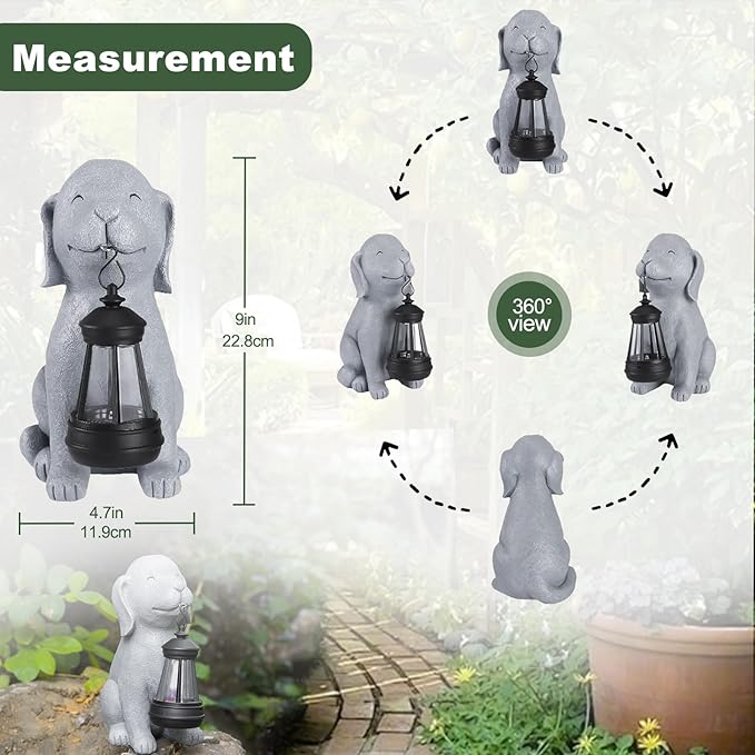 Solar Dog Garden Statues, Outside Decor with Solar Lights, Birthday Gifts for Grandma Mom Women, Garden Decorations & Dog Ornaments for Patio, Yard, and Housewarming Gifts
