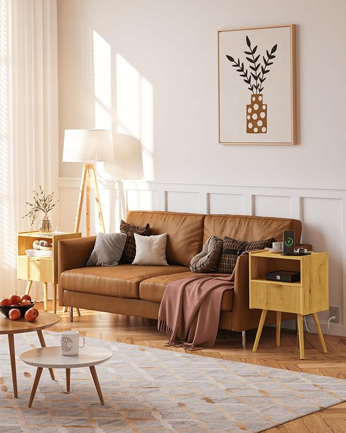 Nightstand,Modern Bedside Table with Storage Drawer and Open Wood Shelf, for Living Room, Bedroom and Small Spaces, Accent Night Stand with Solid Wood Legs, Easy Assembly,Vintage Yellow Oak