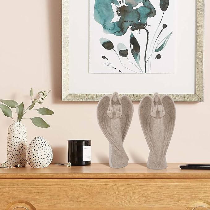 SIMON'S SHOP Angel Statues 9'' Tall, Garden Praying Angel Figurines, Indoor Angels Sculptures for Entryway Table Mantel Bookshelf Decor, Sympathy Remembrance Gifts - 2 Pack