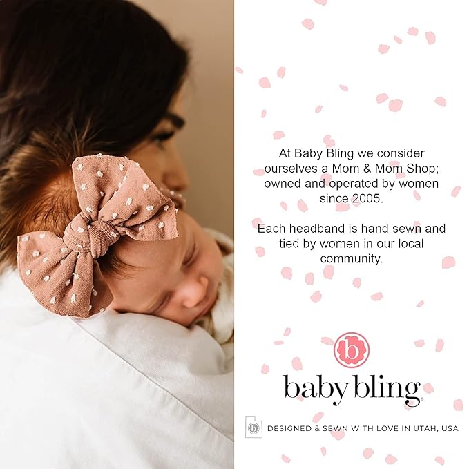 Baby Bling Bows - Newborn to Little Baby Girl Bows, 2 Pack Nylon Super Soft Stretchy Knot Toddler Headbands, Perfect Hair Accessories Head Bands for Infant Kids(Pink & White)
