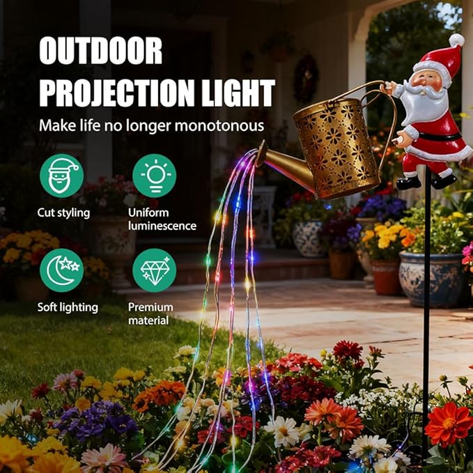 Christmas Solar Kettle Light, 2026 New Garden Lawn Decorative Light, Outdoor Hanging Solar Powered Santa Claus Watering Can with LED for Lawn Decorations (White)
