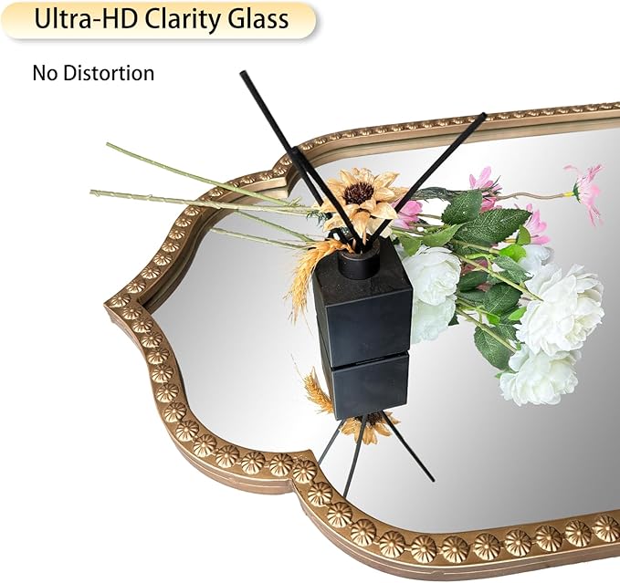 Large Gold Arched Mirror, 21"x64" Arch Standing Floor Mirrors for Dressing, Metal Beaded Frame Vintage Mirror, Scalloped Full Length Mirrors for Living Room Bedroom Hallway Entryway