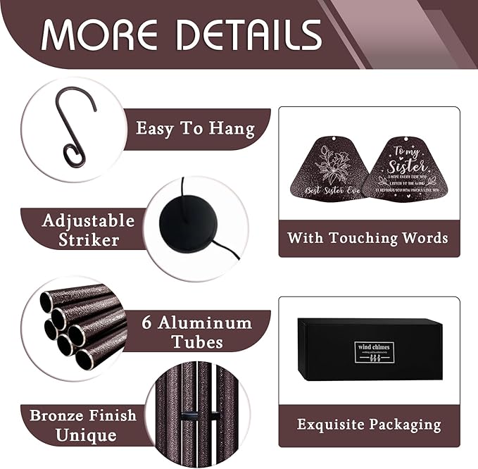 Sister Birthday Gifts, Best Sisters Ever 32" Wind Chimes for Women, Birthday Gifts for Sister from Sisters, Christmas Graduation Presents for Bestie Sis, Funny Sis Best Friend Windchimes