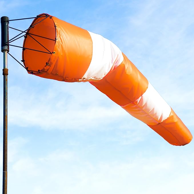 24"x96" Airport Windsock | Heavy Duty, All Weather, Waterproof, UV Fade Resistant, High Vis Fluorescent, Quad Stitched, Zip Ties Included, for Industrial, Ranch, and Agricultural Use | Orange & White