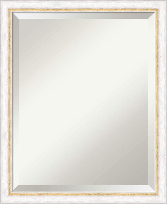 Amanti Art White Bathroom Mirror for Over Sink, 22x18 Morgan White Gold Rectangle Vanity Mirror, Small Modern Contemporary Wood Frame, Hangs Horizonally and Vertically, Bathroom Wall Decor, Beveled