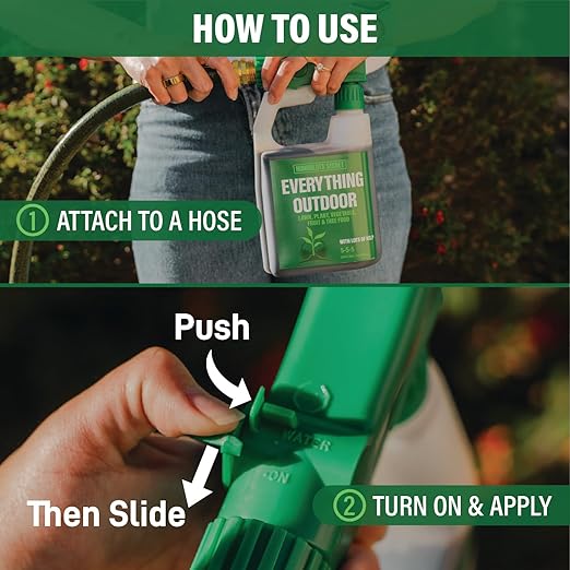 Humboldts Secret Everything Outdoor Plant Food | 5-5-5 Liquid Fertilizer with Norwegian Kelp | All Purpose Lawn, Vegetable & Fruit Food | Garden Nutrients | Refillable Hose End Bottle | 32 Ounce