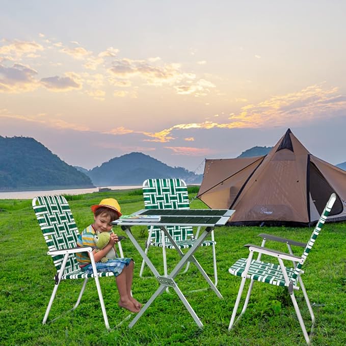 VINGLI Patio Lawn Webbed Folding Chairs1 Piece, Outdoor Beach Chair Portable Dining Chair for ir for Outdoor Yard, Garden(Green, Classic)