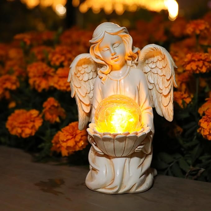Angel Statue Outdoor Decor, Angel Gardening Gifts with Solar LED Lights