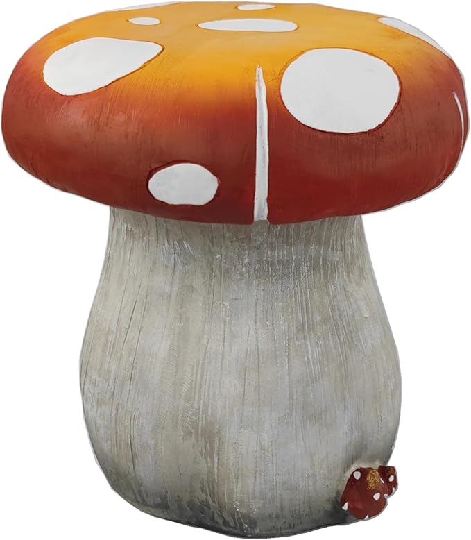 Mushroom Resin Statue Stool Over Sized Sculpture Courtyard Lawn Pond Ornament Garden Outdoor Patio Stool Decoration Red 13.3'' High