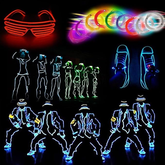 lychee 9ft EL Wire Lights Neon Glowing Strobing Electroluminescent Light El Wire w/Battery Pack for Parties, Halloween Decoration (Ice Blue)