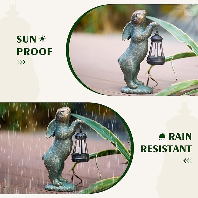 MININOVA Garden Statues Rabbit with Solar Lantern Outdoor Bunny Figurines Decorations for Patio Yard Lawn Ornaments Gifts for Birthday Easter Housewarming