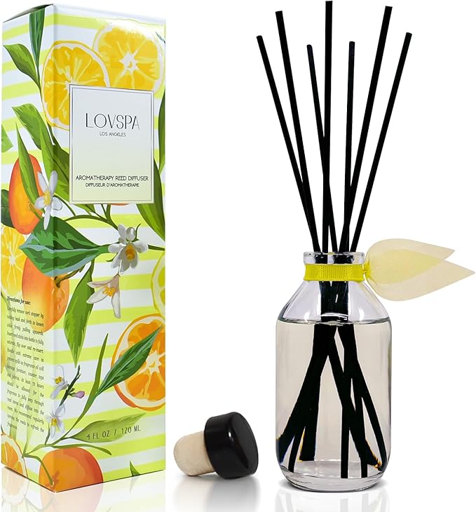 LOVSPA Reed Diffuser Set, Sage & Citrus Scented Oil Diffuser with Sticks, Home Fragrance Accessories for Bathroom Shelf Decor, Aroma Diffusers for Home or Office Desk, USA Made