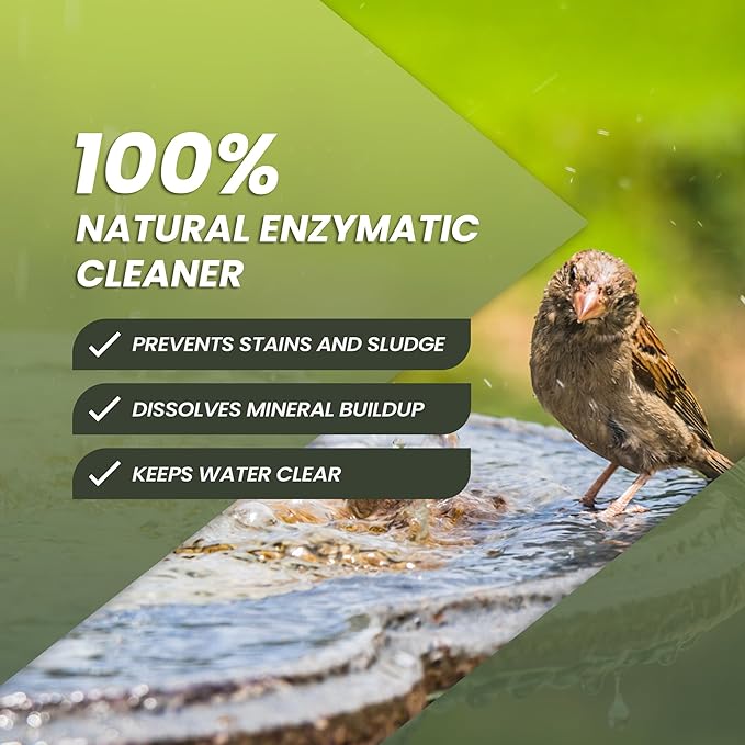 32oz Bird Bath Cleaner, Cleans 160 Gallons of Water, Ideal Fountain Cleaner Safe for Birds, Bird Bath Fountains Clarifier, Liquid Birdbath and Fountain Maintenance, Promotes Clean & Clear Water