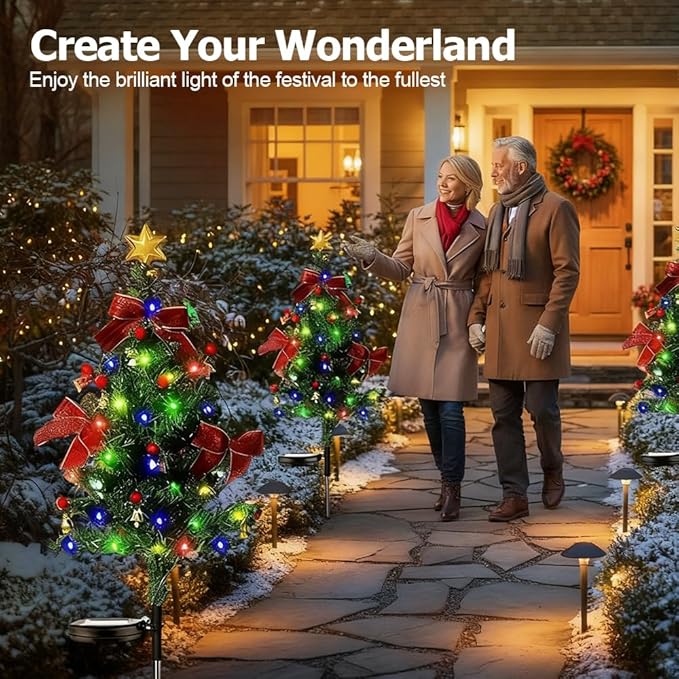 Solar Christmas Trees for Outside, Waterproof Solar Powered Christmas Tree Garden Stake Lights for Outdoor Pathway, Yard & Patio Holiday Decorations (1PC)