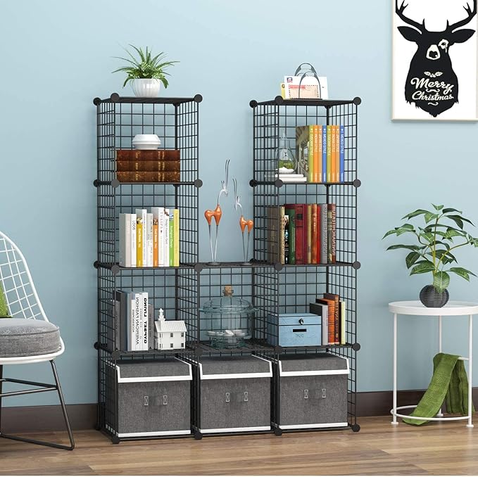 C&AHOME Wire Cube Storage, 12-Cube Storage Organizer Metal, C Grids Storage Bins Shelving, Modular Bookshelf Shelf, Closet Cabinet Ideal for Bedroom, Office 36.6”L x 12.4”W 48.4”H Black