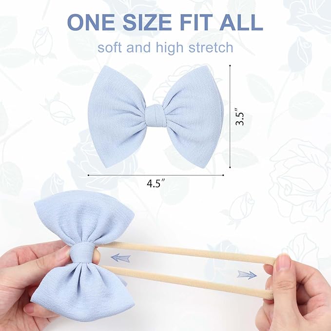 YanJie Baby Girls Nylon Headbands Newborn Bows Handmade Hair Bows Hairbands Hair Accessories for Newborn Infant Toddlers Kids(Gold Blue Dusty Rose)