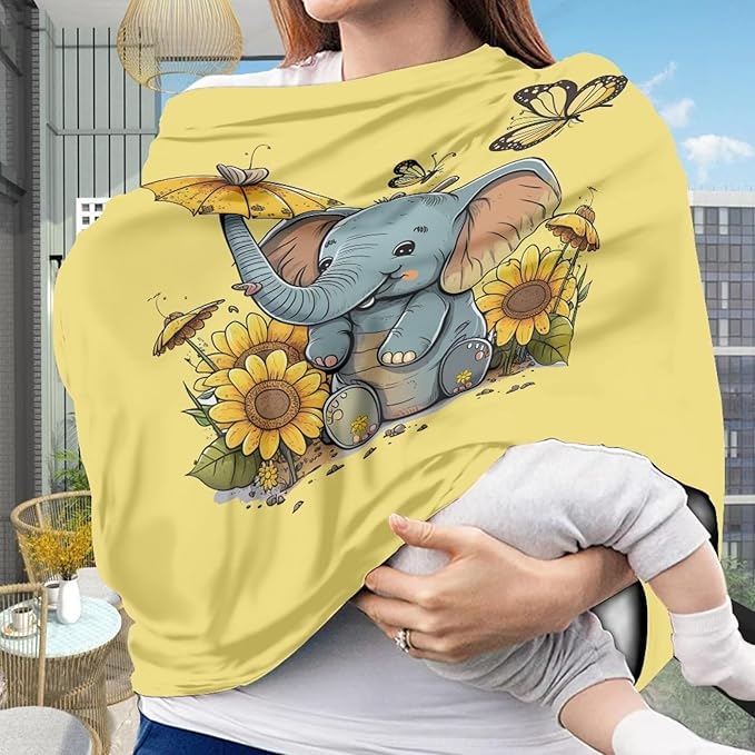 Upetstory Sunflower Elephant Car Seat Covers for Babies,Breathable Infant Carseat Cover Lightweight Baby Carrier Cover Nursing Canopies Breastfeeding Covers Fit Spring Summer/Hot Days/Warm Weather