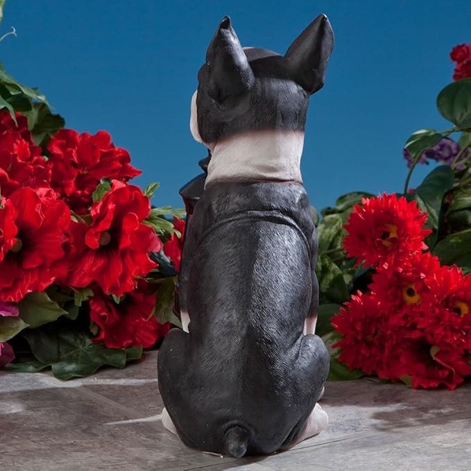Bits and Pieces - Boston Terrier Solar Lantern Statue - Yard Decorations - Solar Powered Garden Lantern - Resin Dog Sculpture - Outdoor LED Lighting