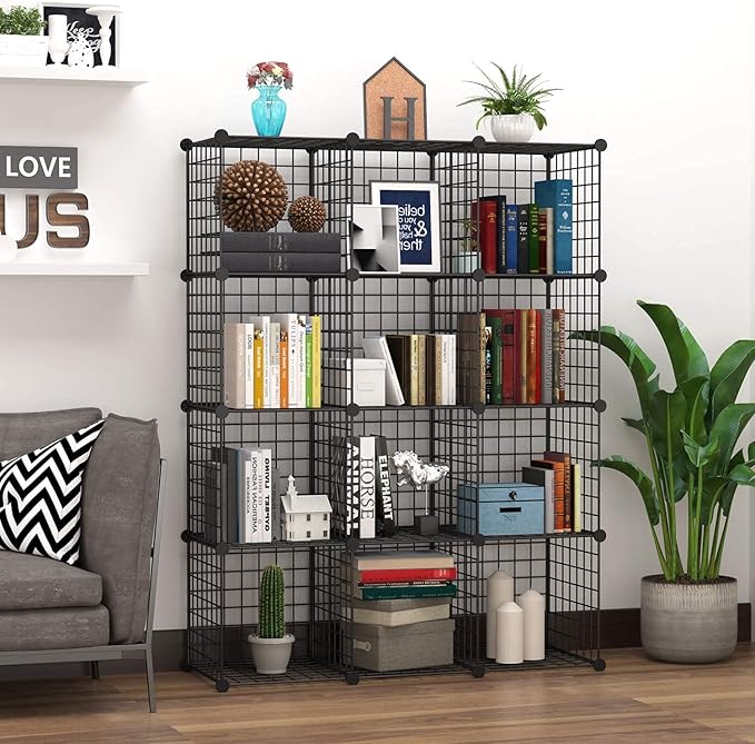 C&AHOME Wire Cube Storage, 12-Cube Storage Organizer Metal, C Grids Storage Bins Shelving, Modular Bookshelf Shelf, Closet Cabinet Ideal for Bedroom, Office 36.6”L x 12.4”W 48.4”H Black