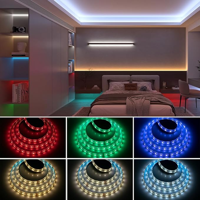 BTF-LIGHTING RGBCCT 5 Colors in 1 LED 5050SMD RGBWW RGB+Dimmable Tunable Color Temperature UL Listed 2700K-6500K 16.4ft 60LED/m 300LED DC24V Multi-Colored IP67 for Decoration(No Adapter or Controller)