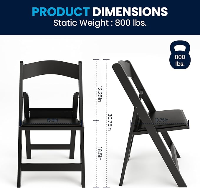 Flash Furniture Hercules Series Folding Chair - Black Resin - 2 Pack 800LB Weight Capacity Comfortable Event Chair - Light Weight Folding Chair