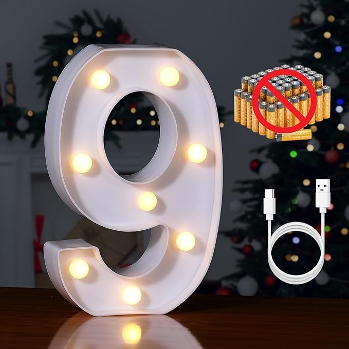 Foaky Rechargeable LED Letter Lights Sign Marquee Light Up Letters Sign for Night Light Wedding/Birthday Party Christmas Lamp Home Bar Decoration (9)