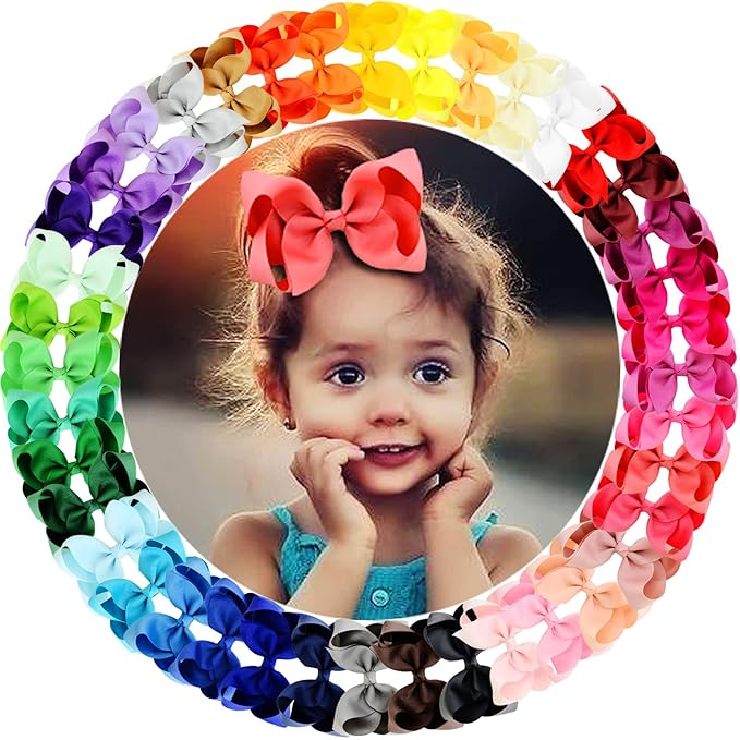 WillingTee 40colors 4.5" Hair Bows for Girls Grosgrain Ribbon Big Hair Bows Alligator Clips Hair Accessories for Baby Girls Infants Toddlers Teens Kids Children