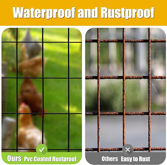 Black PVC Coated Welded Wire Fence, 24in(H) x100ft(L), 2 inch x 3 inch 16GA Garden Border Fence Roll, Vinyl Metal Chicken Wire Fencing Mesh Roll for Yard Vegetable Plant Protection Poultry Netting