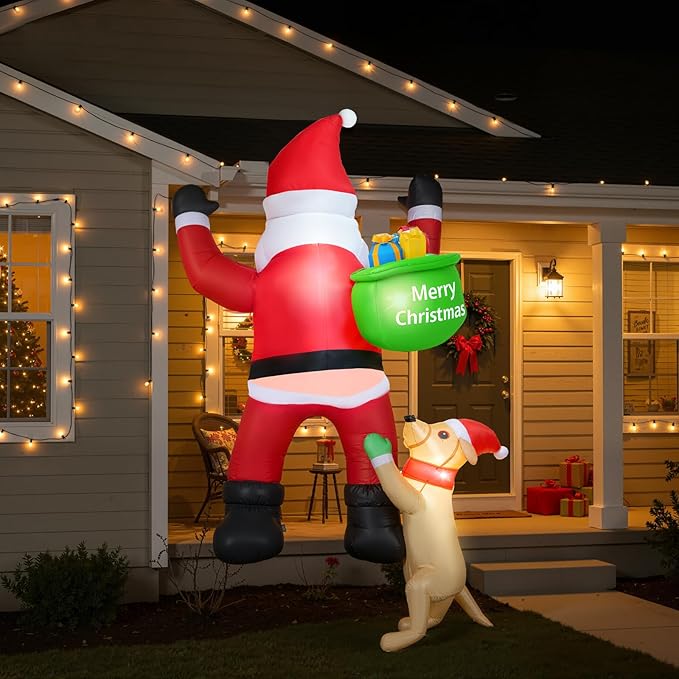 7 FT Outdoor Christmas Decorations Inflatables Climbing Santa Claus Decor with LED Lights, Christmas Blow Ups, Xmas Decorations for Window Roof Holiday Yard Party