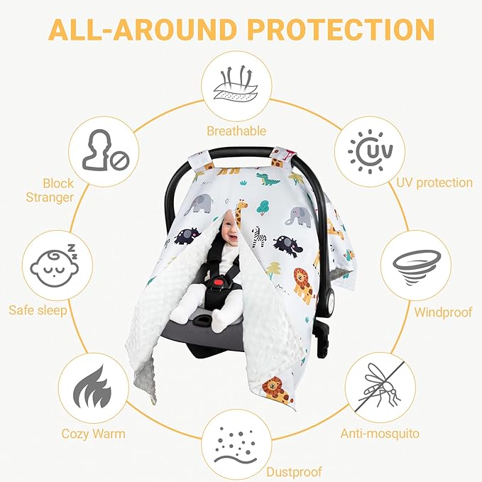Metplus 2 in 1 Baby Car Seat Cover, Car Seat Canopy for Babies, Mom Multiuse Nursing Cover, Minky Baby Carrier Covers, Newborn Boy Girl, Peekaboo Opening