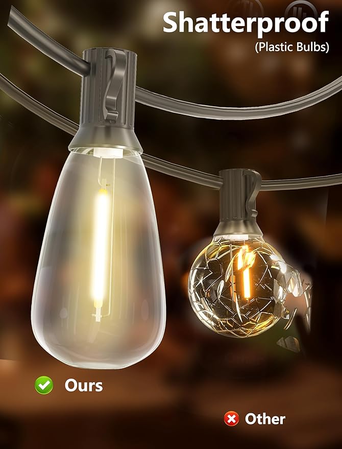 100FT LED Outdoor String Lights, Patio Lights with 50 Shatterproof ST35 LED Vintage Edison Bulbs Connectable LED String Lights, Waterproof Outdoor Hanging Lights for Backyard Garden