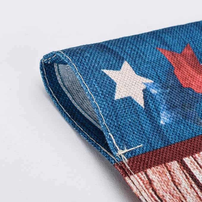 Welcome Patriotic Barn Star Garden Flag with Lights- Solar LED Burlap Mini Small All Seasons Garden Flag Welcome Sign 12x18 Double Sided for Outside Outdoors Patio Lawn Yard Decoration Farmhouse
