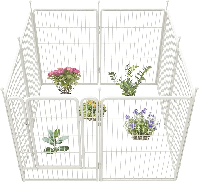 FXW Garden Fence Outdoor for The Yard – 40in(H) x 18.2ft(L) Heavy Duty Metal Animal Barrier for Dog and Rabbit, Decorative Dog Fence, 8 Panels, White