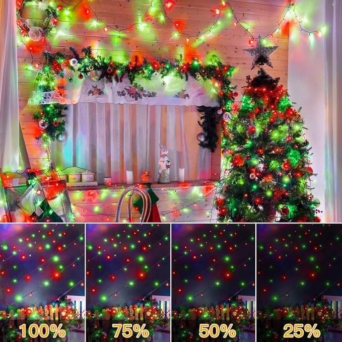 Ollny Christmas Lights, 500LED 164FT Long Christmas Tree Lights with 8 Modes Remote Timer IP44 Waterproof, Outdoor Christmas Lights for Tree House Yard Outside Xmas Decorations (Red+Green)