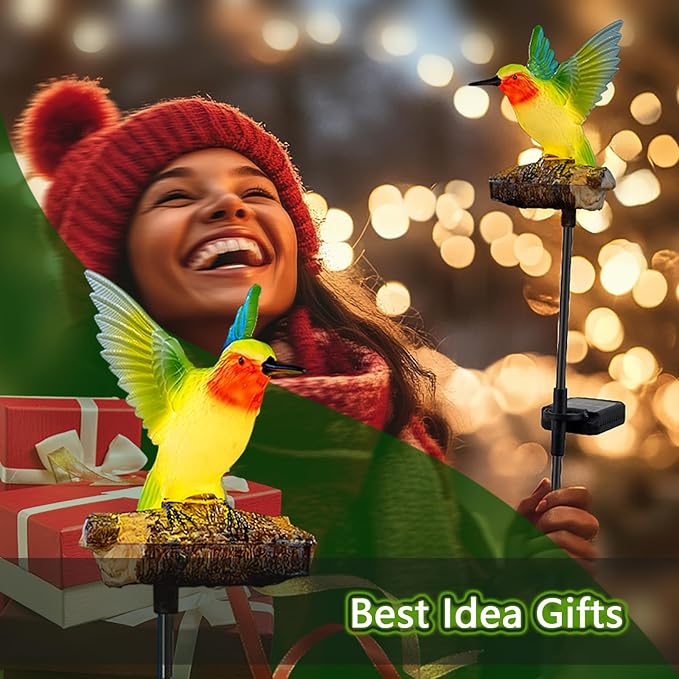 Hummingbird Solar Lights for Outside with Simulated Hummingbird Call and Breathing Light Waterproof Hummingbird Statue for Garden Decorative Lighting, for All Seasons
