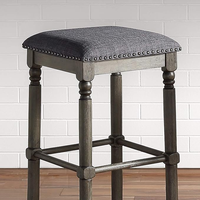 Roundhill Furniture Arnhem Wood Upholstered Bar Stools, Set of 2, Gray