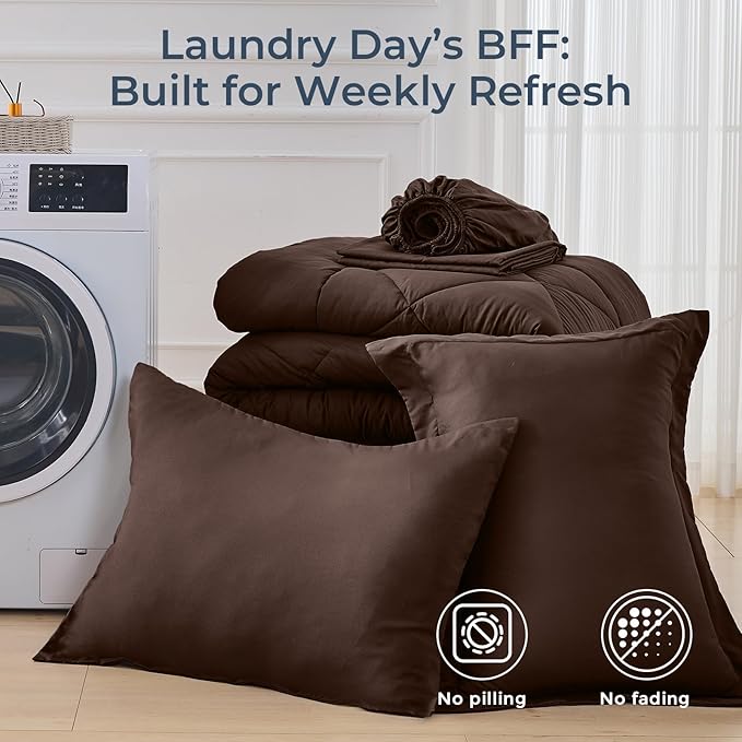 HEVUMYI Brown Twin Comforter Set - 5-Piece All Season Bed in a Bag Twin, Ultra Soft Bedding Set with Comforter, Flat Sheet, Fitted Sheet, Pillowcases, Pillow Shams